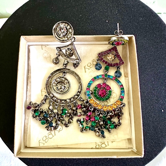 Multi colour Rhinestone drop earrings - Picture 5 of 5